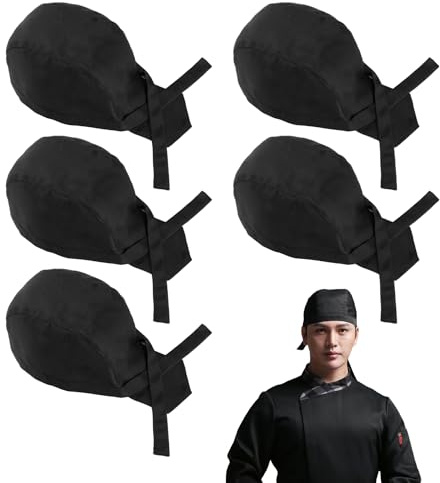 Lot de 5 bonnets de cuisine réglables - Long bandana de service - Bonnet de chef haut