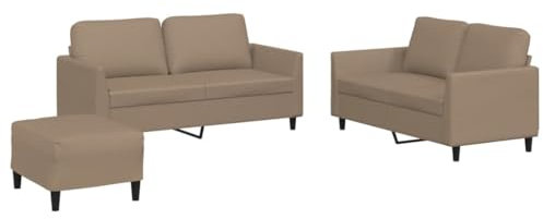 vidaXL Sofagarnitur 3-TLG., Sessel Couch mit Kissen Fußhocker, Sofa Wohnzimmersofa mit Armlehnen, Couchgarnitur Designsofa Sitzmöbel Polstermöbel, Cappuccino-Braun Kunstleder