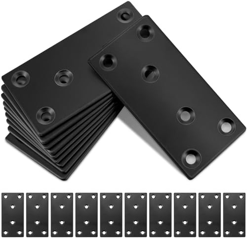 10PCS Black Flat Brackets for Wood, Gorffy 80 × 40 × 1.75mm Bracket | Flat Joining Plates, Sleeper Bracket Heavy Duty, Stainless Steel Mending Plates for Connector, Metal Brackets for Wood