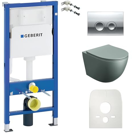 Lavita Duofix Basic Vorwandelement + Wand Tiefspül WC Sinto Grau Spülrandlos + WC Sitz + Bedienplatte Delta 25 Verchromt Knopf Komplettset Unterputz Spülkasten Toilette Komplett Sett WC