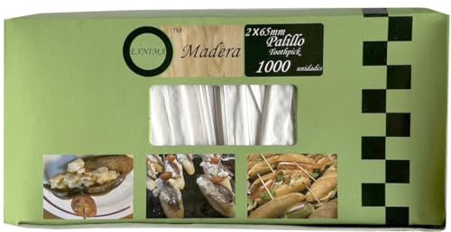 EXNIMA Holzspieße für Aperitifs, einzeln verpackt - Ideal für Partys und Cocktails - 1000 Stück (6,5 cm, 6.000 Stück), 17008-PARILLO MADERA 2*65MM