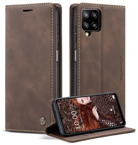 Cracedily Coque pour Samsung Galaxy A12 Pochette, Etui Protection Housse Premium en Cuir PU,Etui à Rabat Pochette de Portefeuille Étui pour Samsung Galaxy A12 Case, Café