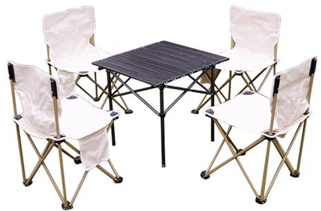 Camping-Klapptisch Und Stühle-Set, Aluminiumtisch Mit Aufrollbarer Aluminium-Tischplatte, Tragbare Faltbare Stühle Mit Einfacher Tragetasche Für Drinnen Und Draußen