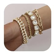 Krfy 4-teiliges Damen-Set: Tennisarmbänder mit Diamanten, Clip-Armbänder in Gold und Silber