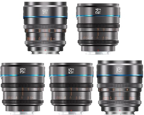 SIRUI Night Walker Manual Focus Cine Lens Set, 16mm, 24mm, 35mm, 55mm, 75mm, T1.2 Large Aperture S35 Frame Prime Lens for M4/3 Mount Cameras, For BMPCC4K, GH5II, GH5S, GH6, Z Cam (MS-5SMG, Metal Grey)