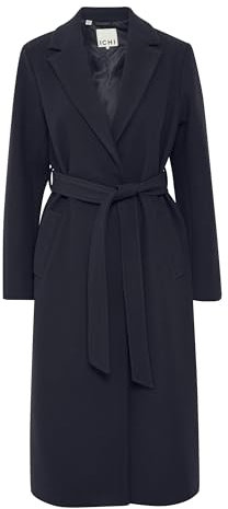 ICHI IHJannet Damen Mantel Jacke Winterjacke mit Bindegürtel Eingrifftaschen Reverskragen Regular fit, Größe:40, Farbe:Dark Navy (194013)