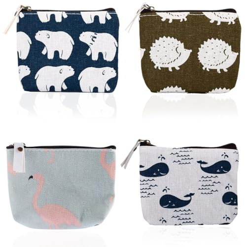 KOLZEMV 4 Stück Kleiner Geldbeutel Damen,mini Tasche,Mini Geldbörse Damen,Kleingeldbörse Mit Reißverschluss,Tragbare Mini Portemonnaie Damen,Kosmetiktasche,Mini Tasche Für Münzen,Karten,Schlüssel