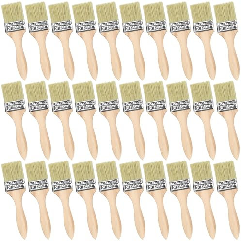 2 Inch Paint Brush - 30PCS Wooden Handle Paint Brush - Chip Paint Brushes - Paint Brushes Decorating Set - Synthetic Bristle Brush - Varnish Gloss Stain Brushes - for Glues and Home DIY