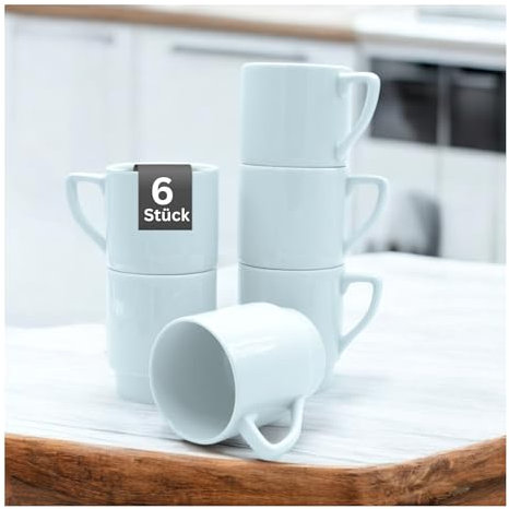 vienberg 6 tazze in porcellana di alta qualità, colore bianco, impilabili, qualità Gastro Hotel, 300 ml, con manico, tazza da tè