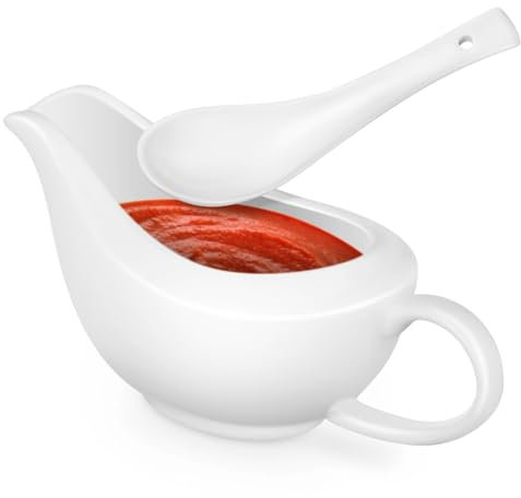 VOSAREA Steak Sauce Pot Ceramic Gravy Boat Sauce Container Ladle for Serving Hot Food Gravy Bowls Handle Serving Bowls