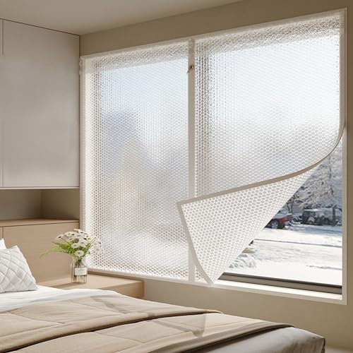Insulated Window Curtain Kit for Winter Double Glazing Film with Zipper Keep Warm and Cold Out Reusable 32in x 39in