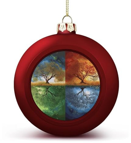 Weihnachtsbaumkugel-Ornamente, rot, vierjährig, Baum des Lebens, bedruckte Weihnachtskugel, Weihnachtsbaum-Hängedekorationen für Urlaub, Hochzeit, Kamin, 2 Stück