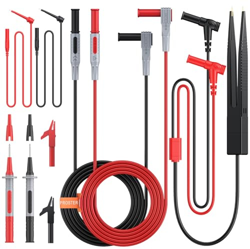 Proster Kit de Fils de Test pour Multimètre 9-en-1 - Câble de Test Électrique avec Pinces Crocodiles, Sondes, Crochets, Pince à Épiler - Accessoires de Mesure Universels pour Atelier, École et Maison