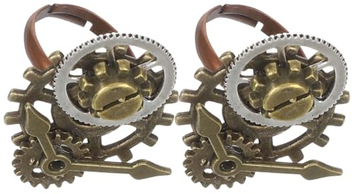 OATIPHO Juego de 2 anillos steampunk vintage de ruedas de reloj creativas, anillos para dedos para hombre y mujer, decoración elegante de joyería en estilo retro, 3*2.5cm, Metal, Sin piedras preciosas