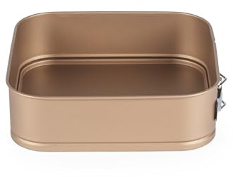 Russell Hobbs Opulence Square Springform Pan - 24cm Non-Stick Cake Tin with Loose Removable Base, Carbon Steel, Leakproof, PFOA-Free, Oven Safe to 220°C, for Cakes, Cheesecake, Easy Release, Gold