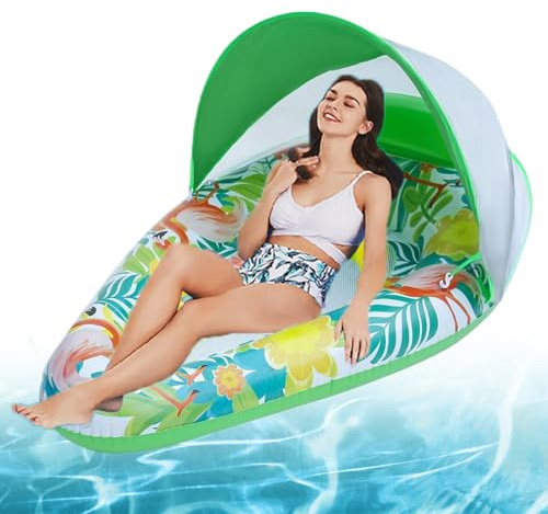 Lunaobrik Isola da piscina con protezione solare – Piscina galleggiante per bambini, zattera di salvataggio gonfiabile con protezione UV per bambini attivi, bambini piccoli, mare nuoto