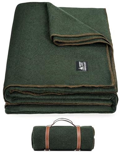OneTigris Ullfilt (80 % ull), campingfilt, stadionfilt, ull varm filt utomhus för camping, resor och bil (ranger grön)