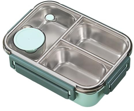Sucritude Brotdose Edelstahl Mit Fächern, lunch box Mit Fächern Auslaufsicher, Brotdose Mit Besteck Erwachsene/Kinder, Salatbehälter Mit 3 Fächer Für Schule, Arbeit, Picknick, Reisen, Camping