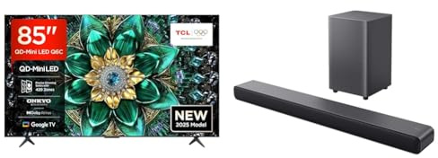 TCL 85Q6C 85 QD-Mini LED TV, 4K HDR Premium 1000nits, Google TV (Dolby Vision IQ e Atmos, sistema audio Onkyo 2.1, Motion Clarity Pro a 144 Hz, Game Master)