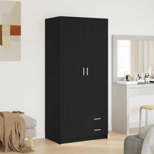 Massbinet Modish Drehtürenschrank Kleiderschrank Modern Kleiderschränke Garderobe 2-türig Schwarze Eiche 80 x 52 x 180 cm Holzwerkstoff