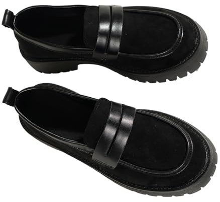 WXDTW Mocasines ortopédicos cómodos para mujer, de gamuza, cómodos con soporte de arco, zapatos de plataforma sin cordones para trabajo casual al aire libre, Black, 40 EU