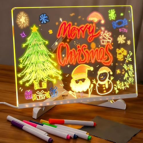 Wondiko Tablette Lumineuse pour Dessin Enfants LED, Tablette lumineuse Dessin, Rechargeable,7 Couleurs avec Stylo et Support Réglable, Avec adaptateur pour tableau à peindre, mémo (30x20 cm)