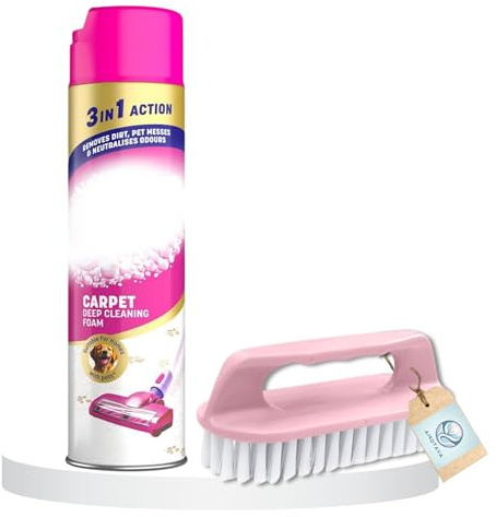 Carpet Care Foam 600ml with Carpet Brush – Upholstery Cleaner for Fabric Sofa – Rug Stain Remover for Old Stains – Pet Cleaner & Furniture Clean Solution