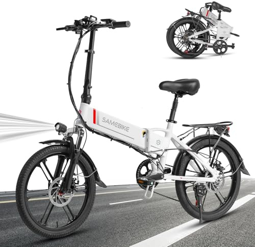 SAMEBIKE Portable Folding Electric Bike, 20 E-Bike with 250W Brushless Motor, 48V 10AH Removable Battery, Adjustable Seat,Max 80KM Range City Commuter Bicycle for Adults and Teens -XD30-II