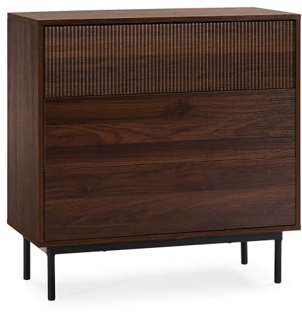 HOMN LIVING Commode Florida 3 tiroirs Effet Noyer, 80 cm (Largeur) 40 cm (Profondeur) 80 cm (Hauteur)