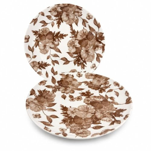Cecaro Group Servizio Piatti 12 Pezzi in Ceramica Decorata – 6 Piatti Piani Ø 23 cm + 6 Piatti Fondi Ø 20 cm – Set Tavola Elegante con Fantasia Floreale Beige