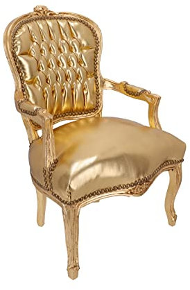 Way Home Store Sessel Barock Stil Französisch Luigi XVI Kunstleder Gold Gestell 68 x 65 x 108 cm