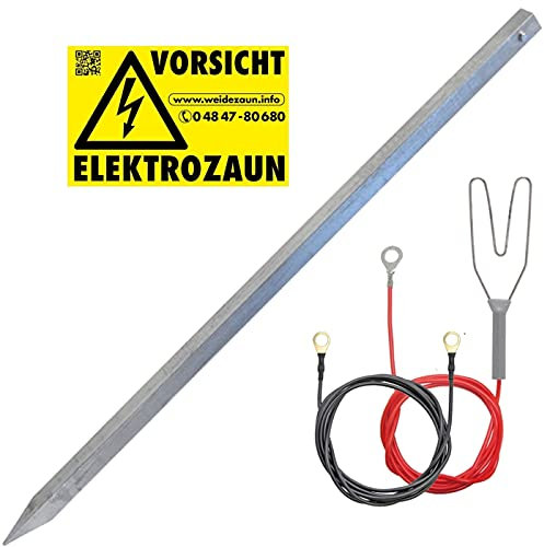 VOSS.farming Anschluss-Set komplett für Weidezaungerät – EIN hochwertiger Erdstab + Zaunanschlusskabel + Erdanschlusskabel – Erdung für Elektrozaun Stromzaun Weidezaun Erdanschluss