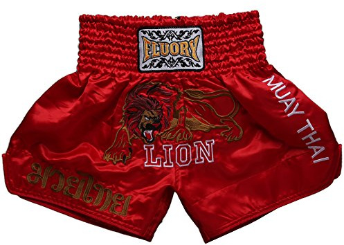 FLUORY Muay Thai-shorts, thailändska boxningsshorts MMA sparka boxning för kvinnor män barn tävling strid träning tävling., 2mtsf01-röd, L