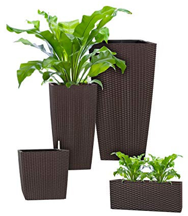 Pflanzwerk® ÖKOSYSTEM Pflanzkübel TUB - Blumentöpfe Übertöpfe mit BEWÄSSERUNGSSYSTEM - 20x50x20cm Rattan BRAUN *Indoor & Outdoor Blumenkübel* *UV-Schutz* *Premium Markenqualität*