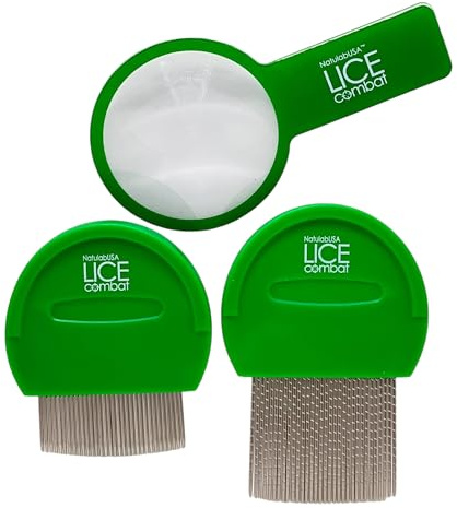 Lice Combs| Head Lice Professional Metal Set of 2 for Long & Short Hair | Efficient Lice and Nit Removal | Easy to Use. FREE MAGNIFYING GLASS INCLUDED