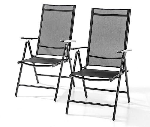 Chillroi® Aluminium Klappsessel Klappstuhl 2er Gartenstuhl Campingstuhl Hochlehner grau metalik