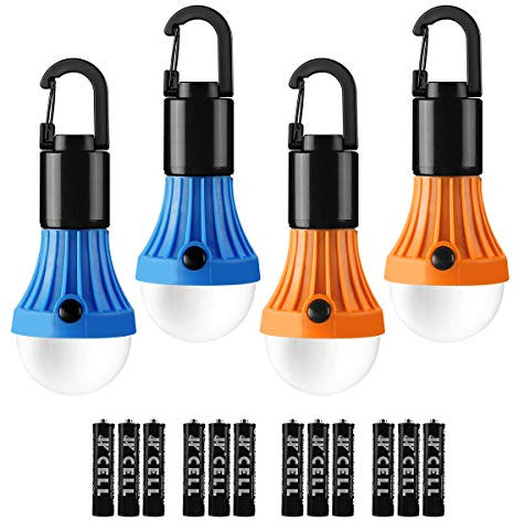 Lepro Camping Lights, Battery Powered Tent Lights, Warm White and Daylight Modes, Camping Accessories, Hanging Camping Lantern, Battery Lights for Power Cuts, Pack of 4 (AAA Battery Included)