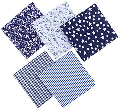 Martin Kench 5 Stück Patchwork Stoffe, 50 x 50 cm, Bunte Baumwollstoff Set Stoffpaket DIY Baumwolltuch Stoffreste Nähen Paket Stoffpakete (Dunkelblau)