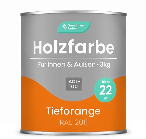 Grundmann Holzfarbe ACL 100 - Holzlack 0,7 Kg Orange - 4in1 inkl. Grundierung - Seidenmatt - Wetterfest für Innen und Außen - RAL 2011 Tieforange