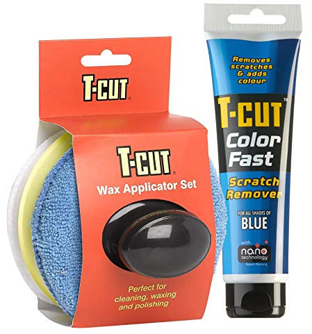 T-Cut Colour Fast Blue Car Wax Polish Scratch Remover Colour Enhancer - 150g plus a Wax Applicator Set with Handle * 6 Colours Available
