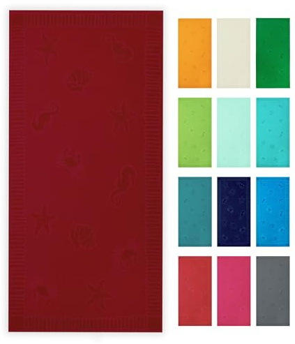 ZOLLNER Toalla de Playa Grande, 100x200 cm, 100% algodón, Rojo Burdeos