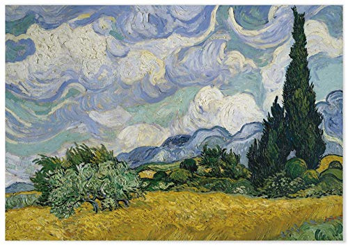 Panorama Poster Van Gogh Weizenfeld mit Zypressen 70x50 cm - Gedruckt auf 250g-Papier - Wandbild Wohnzimmer - Papierplakat Schlafzimmer