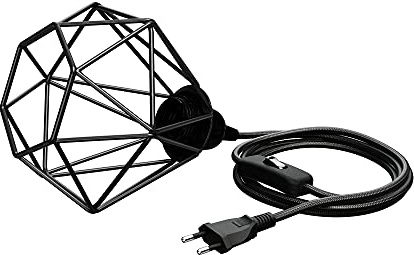 ledscom.de Käfig-Leuchte klein, Textilkabel LEKA schwarz, Stecker, Schalter und E27 Fassung, 3 m