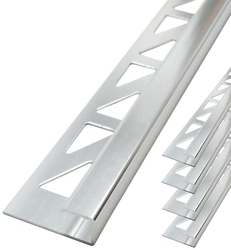 Dalsys 5x Fliesenschiene 2,5m x 8mm Eckprofil Quadratprofil Aluminium (eloxiert) Silber matt, Fliesenprofil