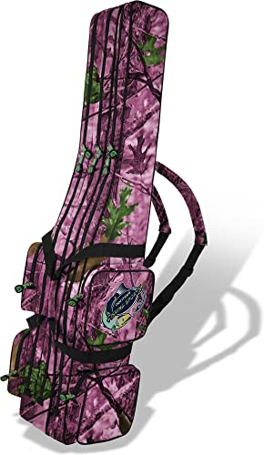 normani Rutentasche Rod Case Angelkoffer Futteral mit 2, 3 oder 4 Ruten-Fächern, Verschiedene Längen wählbar - stark wasserabweisender Fishing Rucksack Hunting Camo Pink 3 Innenfächer 160 cm