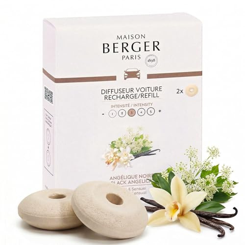 MAISON BERGER Auto-Diffusor Nachfüllung Angélique Noire, 2er-Set Keramik | Keramik-Nachfüllung Angélique Noire für Auto-Duftdiffusor, passive Diffusion ca. 4 bis 6 Wochen