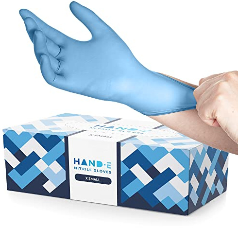 Hand-E Touch Blue Nitrile Disposable Gloves X Small 200 Count - Latex Free Medical Exam Gloves, Powder Free, Food Safe, Cooking
