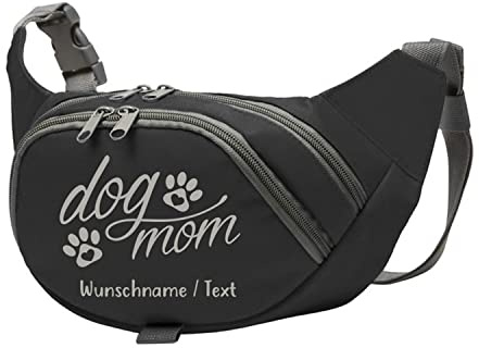 Dog Mom Bauchtasche Leckerlie -Tasche mit Wunschnamen personalisiert | Hundetraining | Leckerlie Beutel (Schwarz/Silber)