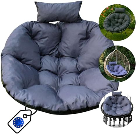 Hängesessel Kissen Polster Auflage für Hängeschaukel – Runde gesteppte Sitzauflage für Hängekorb mit Rückenkissen, Gartenstuhl Kissen, Sitzkissen Indoor & Outdoor, Dekokissen für Hängekorb (grau)