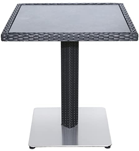 METRO Professional Outdoor Bistrotisch Barbados, Aluminium/PE-Rattan, 70 x 70 cm, Tischplatte in Steinoptik, Wetterfest, Quadratisch, Schwarz/Grau